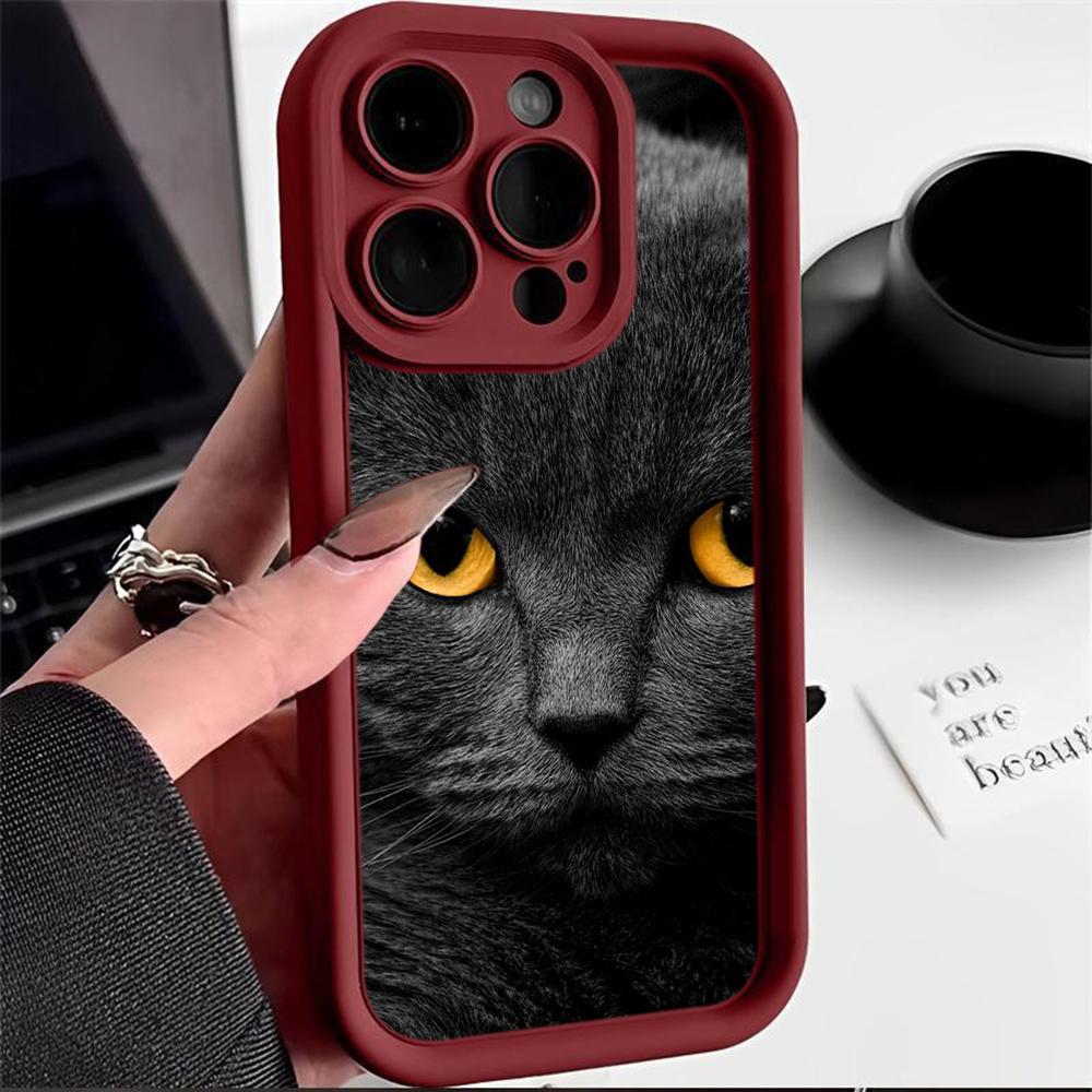LZ3 Black Cat Green Eyes Silicone Phone Case for iPhone 11 13 14 15 16 Pro Max 7 8 16 Plus 12 mini XS Max XR Shockproof Back Cover