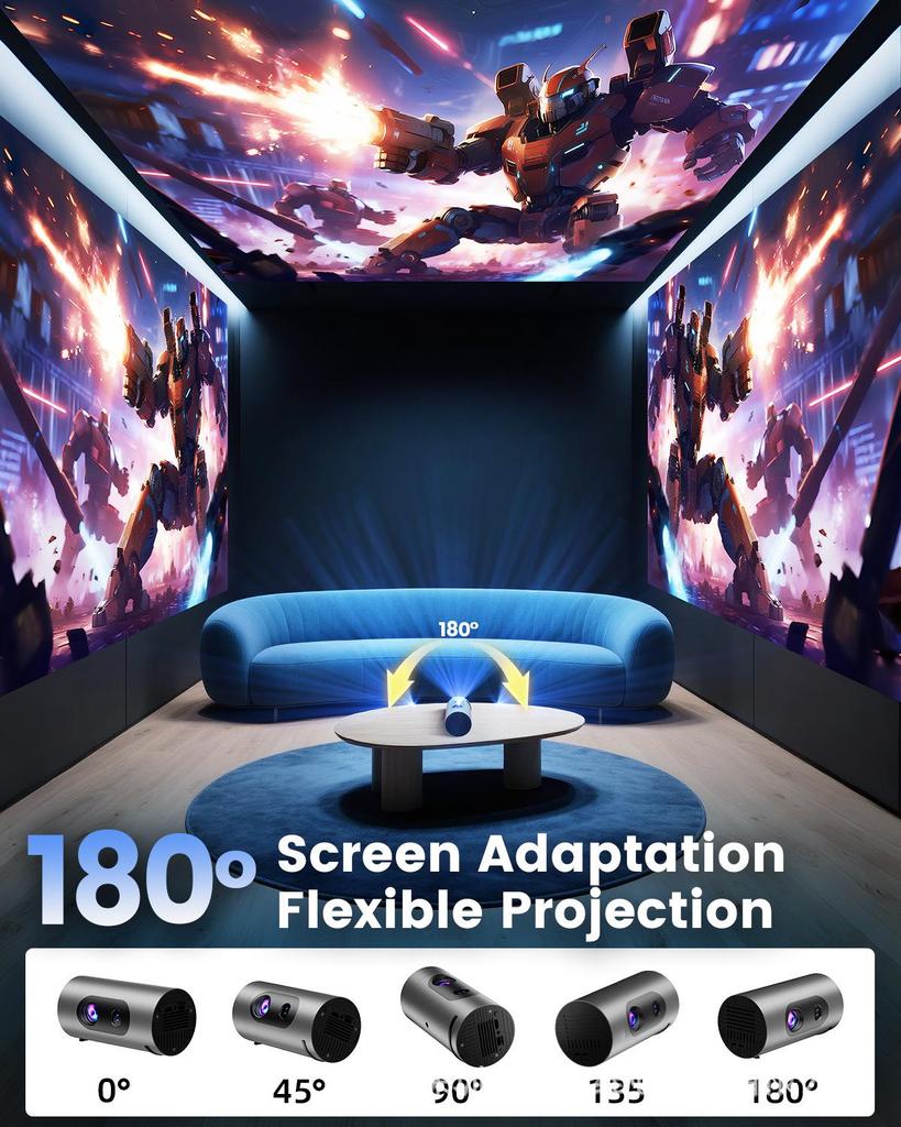 4K HD WiFi Android Smart Mini Projector Q8 with Mobile Power Connectivity