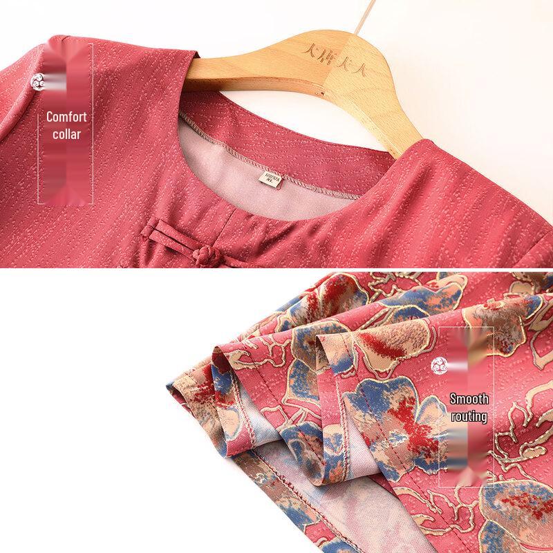 Datang Furen Elderly Women's Embroidered Round Neck 3/4 Sleeve Blouse