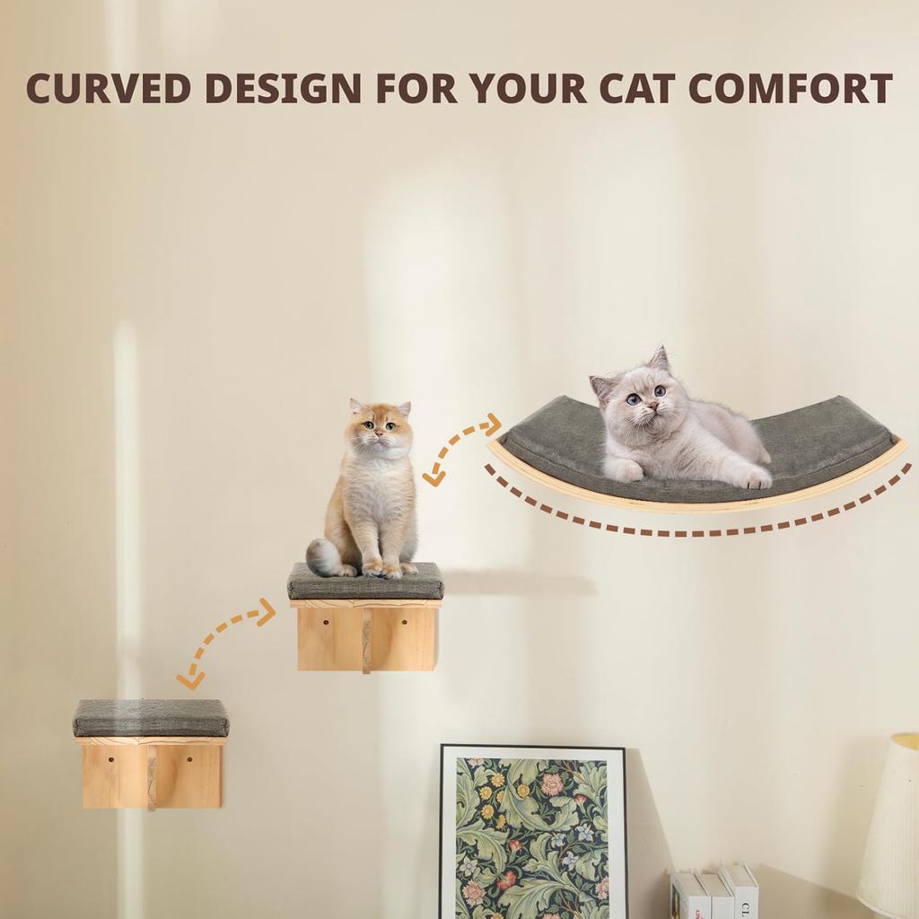 Cat Wall Hiding House Hammock Climbing Shelves Moon Perches Bed Ladder Solid Wood Steps For Activity Indoor Cats Wall Furniture