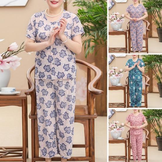 Women's Floral Pajamas Set Short Sleeve Button Down Top And Pants Pjs Set Casual Printed 2 Piece Lounge Outfits
