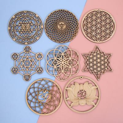 Holz Wandkunst Heimdekoration Blume des Lebens Energie-Matte Dekorative Platten Handwerk Holzscheibe Basis Untersetzer Heilige Geometrie Ornament
