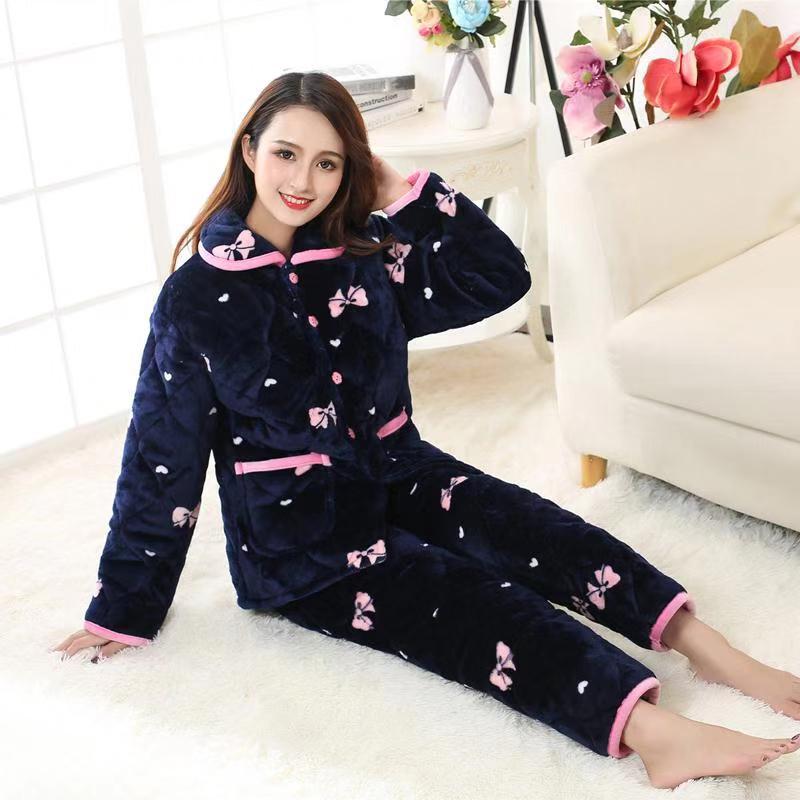 Women's Winter Pajamas Three-layer Thickened Padded Cotton To Keep Warm and Fleece Coral Fleece Padded Jacket
