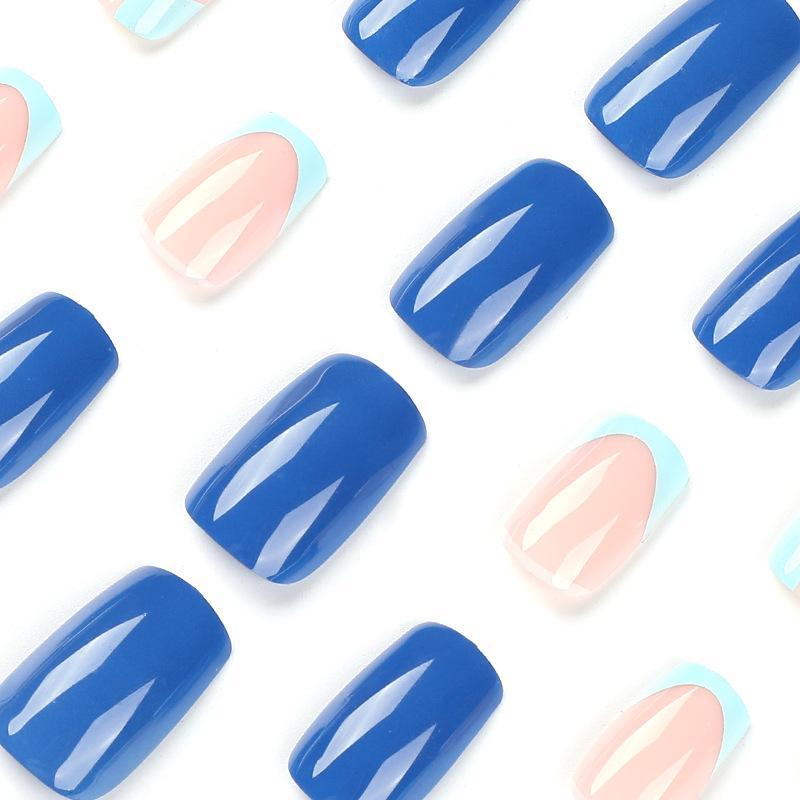 Wearable nail piece Blue French white wave nail piece Finished removable press on nails