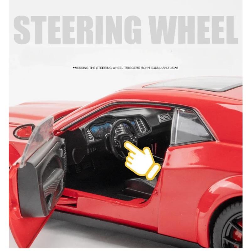 Maßstab 1/24 Dodge Challenger Hellcat SRT Legierung Modellauto Diecast Metall Miniaturauto Ton und Licht Sammlung Kinderspielzeug Fahrzeug