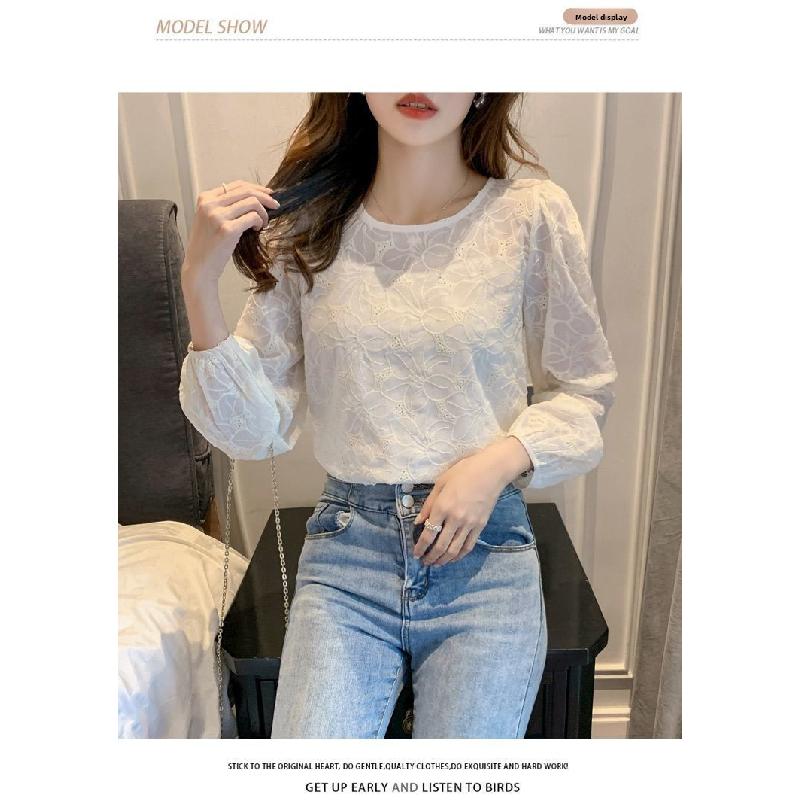 Early autumn long-sleeve lace base shirt for women, spring and autumn wear, 2026 new trendy chiffon top, stylish women's blouse