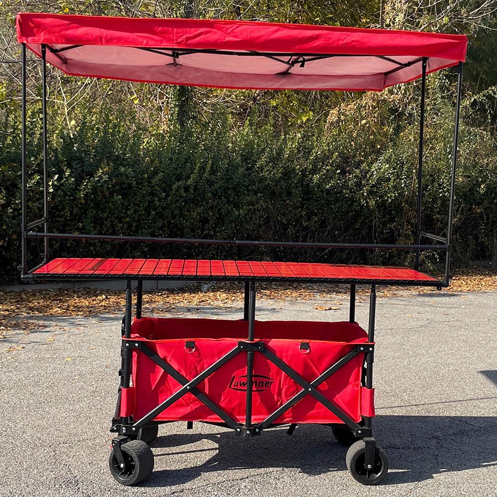 Folding Outdoor Food Cart Camper with Sunshade Canopy