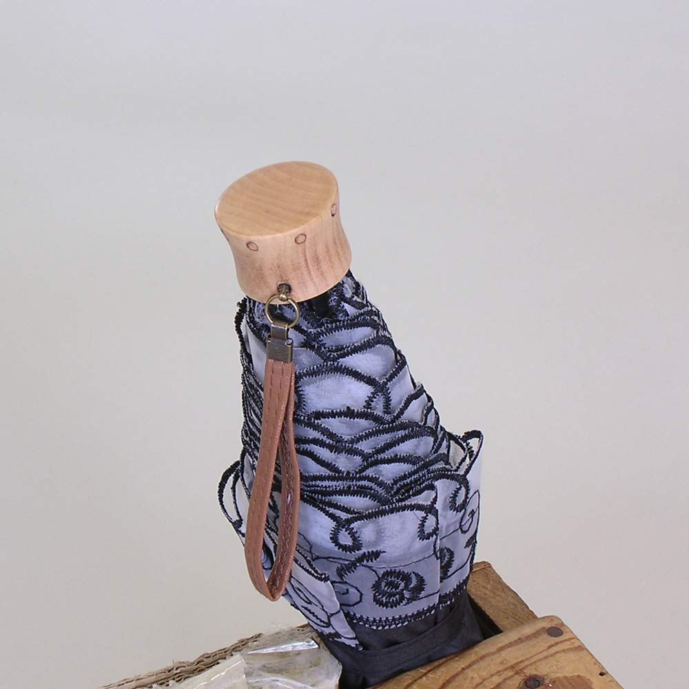 Genuine Umbrella Works Folding Umbrella with Organza Six Easy Opening Lace, Navy, Ribs, Lightweight,