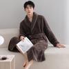 Coral Fleece Nightgown Men'S Pajamas Autumn And Winter Fleece Thickened Thermal Flannel Medium And Long Bathrobe