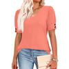 Womens Tops Short Sleeve Shirts Buttons V Neck Spring Fashion Summer Outfits Plus Size Blouses Dressy Casual