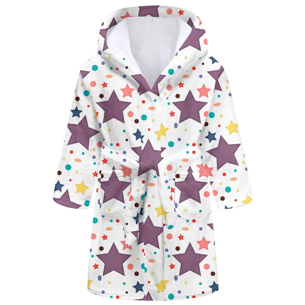 Children's Long Bathrobe Printed Flannel Pajamas