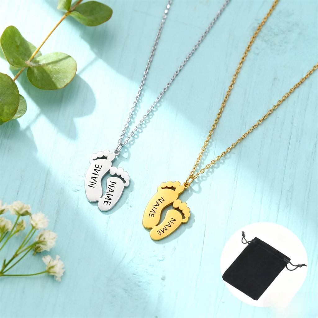 Customized Carving Name Date Foot Necklace Stainless Steel Personalized Necklace Couple Friendship Footprints Family Gift