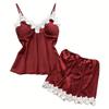 Women's Lace-Trimmed Tank Top and Shorts Pajama Set, Rayon-Like Loungewear Two-Piece Set