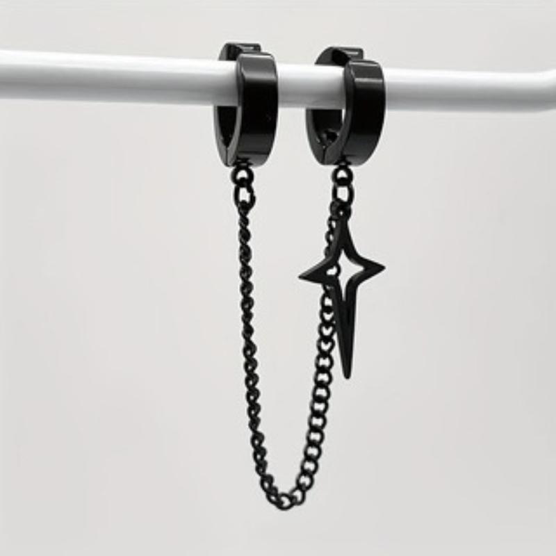 

Personalized Punk Style Hollow Star Chain Hanging Earrings, Suitable for Women s Non Piercing Zircon Holiday Party Accessories