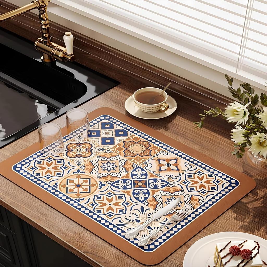 Bohemian Coffee Machine Tray Dish Drying Mat Absorbent Quick-Dry Barware Mat Kitchen Drainage Mat Kitchen Accessories