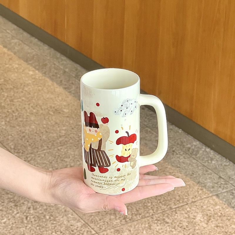 

Retro style family of four boys and girls ceramic mug couple large capacity coffee cup girl birthday gift 401-500ml