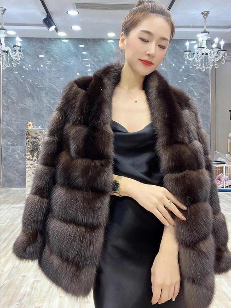 2025 Women's Purple V-neck Faux Fur Wool Coat - Loose, Slimming, and Warm for Winter