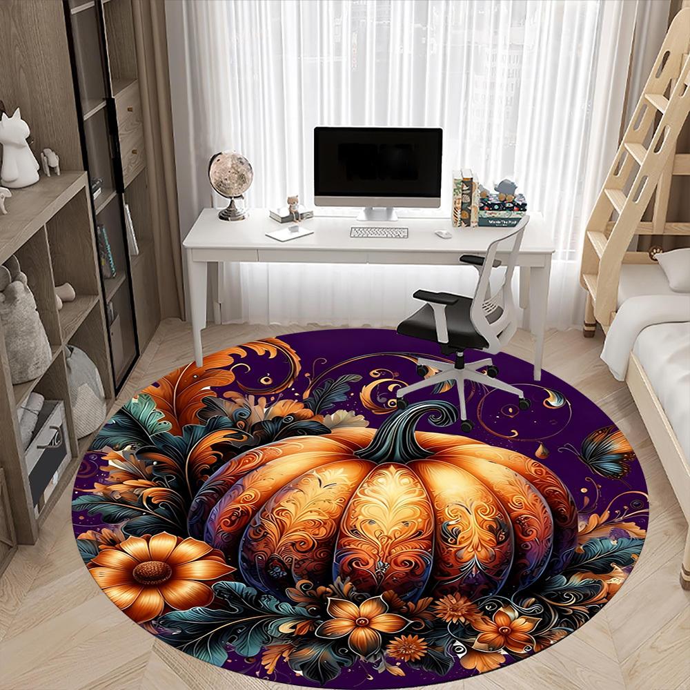 1 Stück Herbst Kürbis Dekor Stuhl Teppich für Büro Rutschfest, Maschinenwaschbarer Teppich für Büro, Zimmer - Feiertagsdekor, Maschinell hergestellt yy251016161