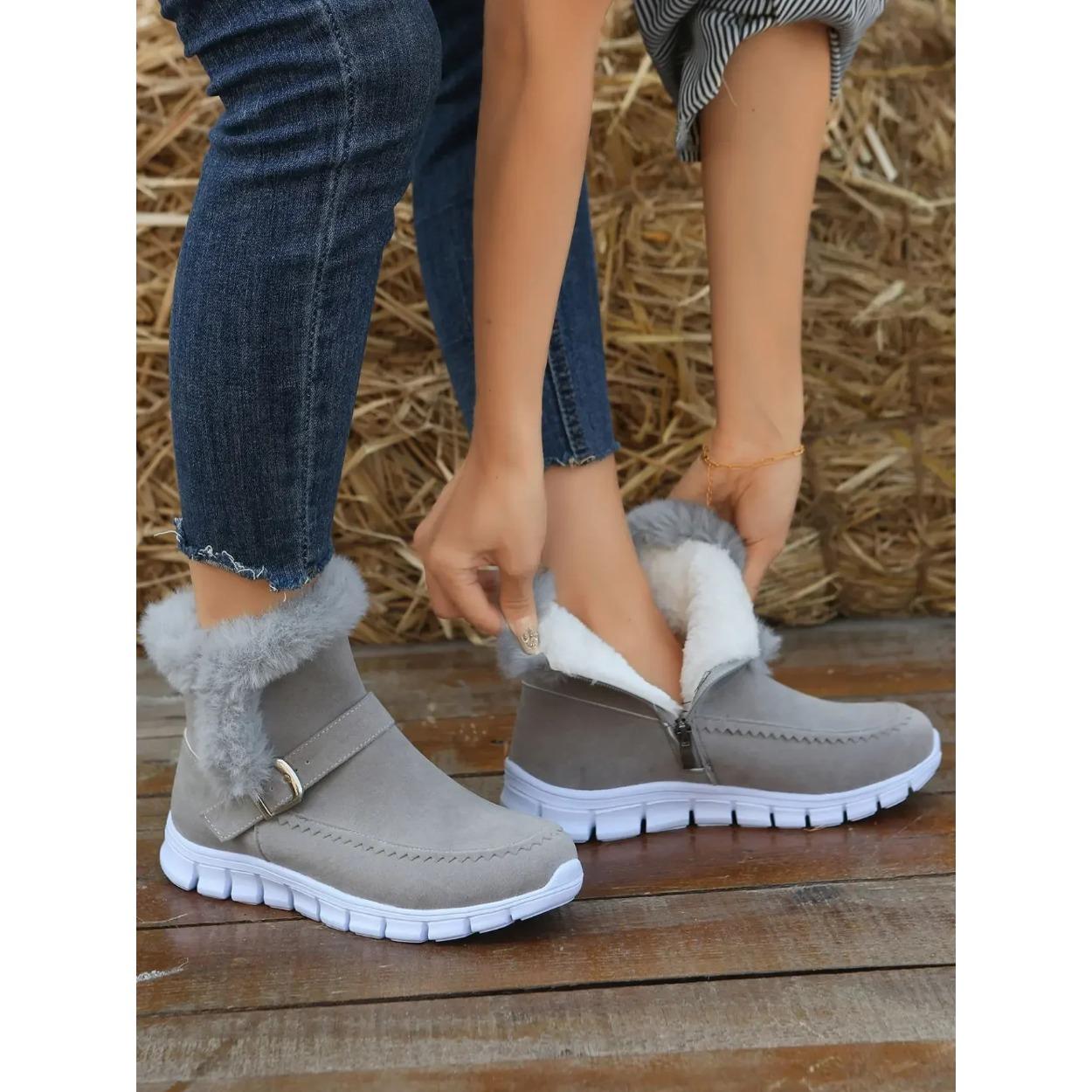 

Теплые зимние ботинки «Челси» на меху. Зимняя женская повседневная обувь. Новые короткие плюшевые замшевые ботильоны на плоской подошве. Гладиаторы на плоской подошве. Спортивные женские туфли Botas mujer. 43 серый