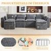 Modular 4-Seater Sofa (2 Footstools), Cushion, Cup Holder, 2 Side Pockets, Foam/Spring Core. Freely Combinable(gray Chenille Fabric)