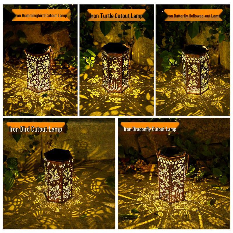 Solar Iron Art Hexagonal Projection Lantern