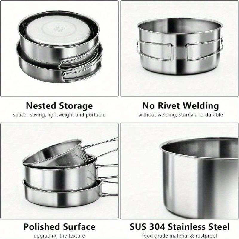 18/8 Stainless Steel Camping Cook Pot Set of 4 Pcs, Camping Messware Kit