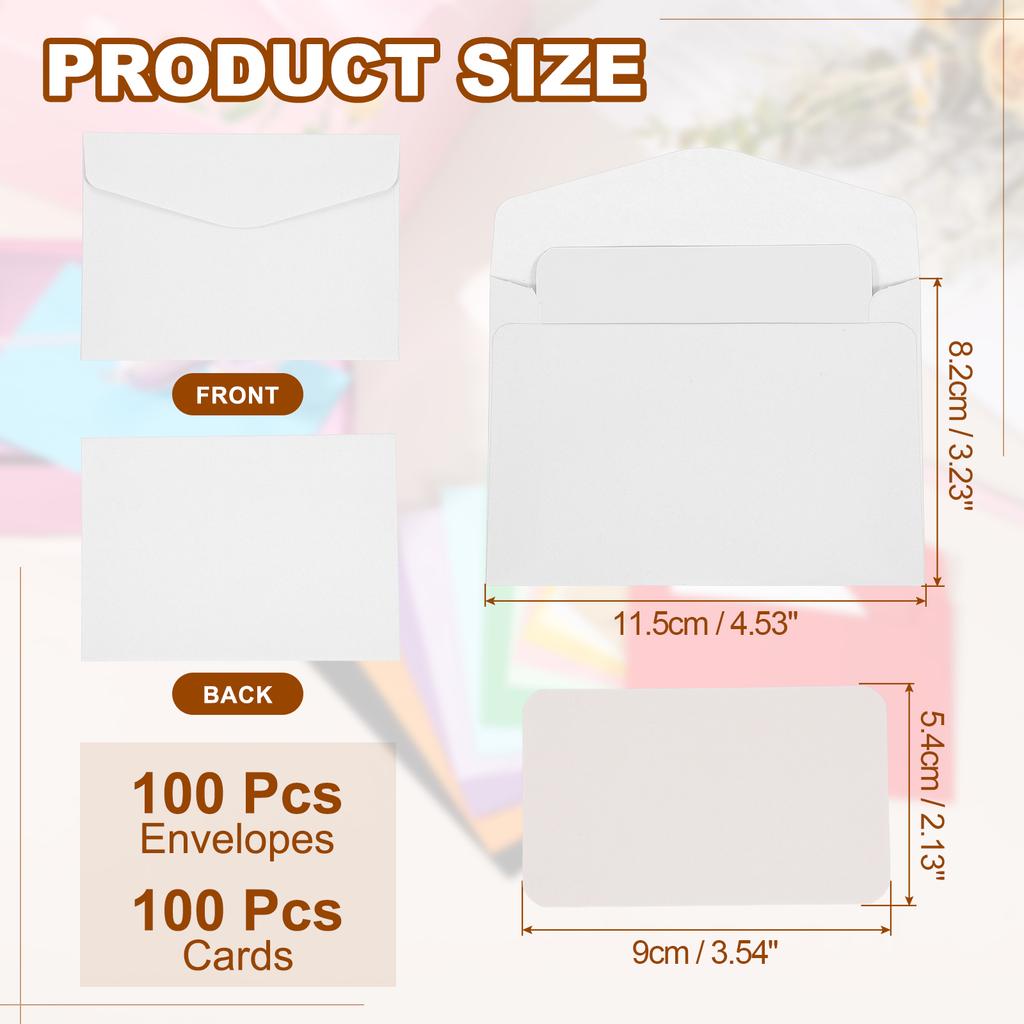 100 Set Mini Buste con Cartoncini Vuoti 9x5,4cm Cartoncini Vuoti e Buste 11,5x8,2cm per Regalo Invito Matrimonio Laurea
