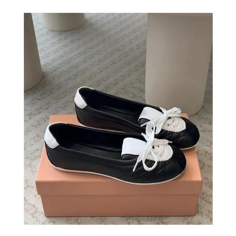 

Home spring and summer new ballet flats round head lace-up splicing single shoes women 35 чёрный