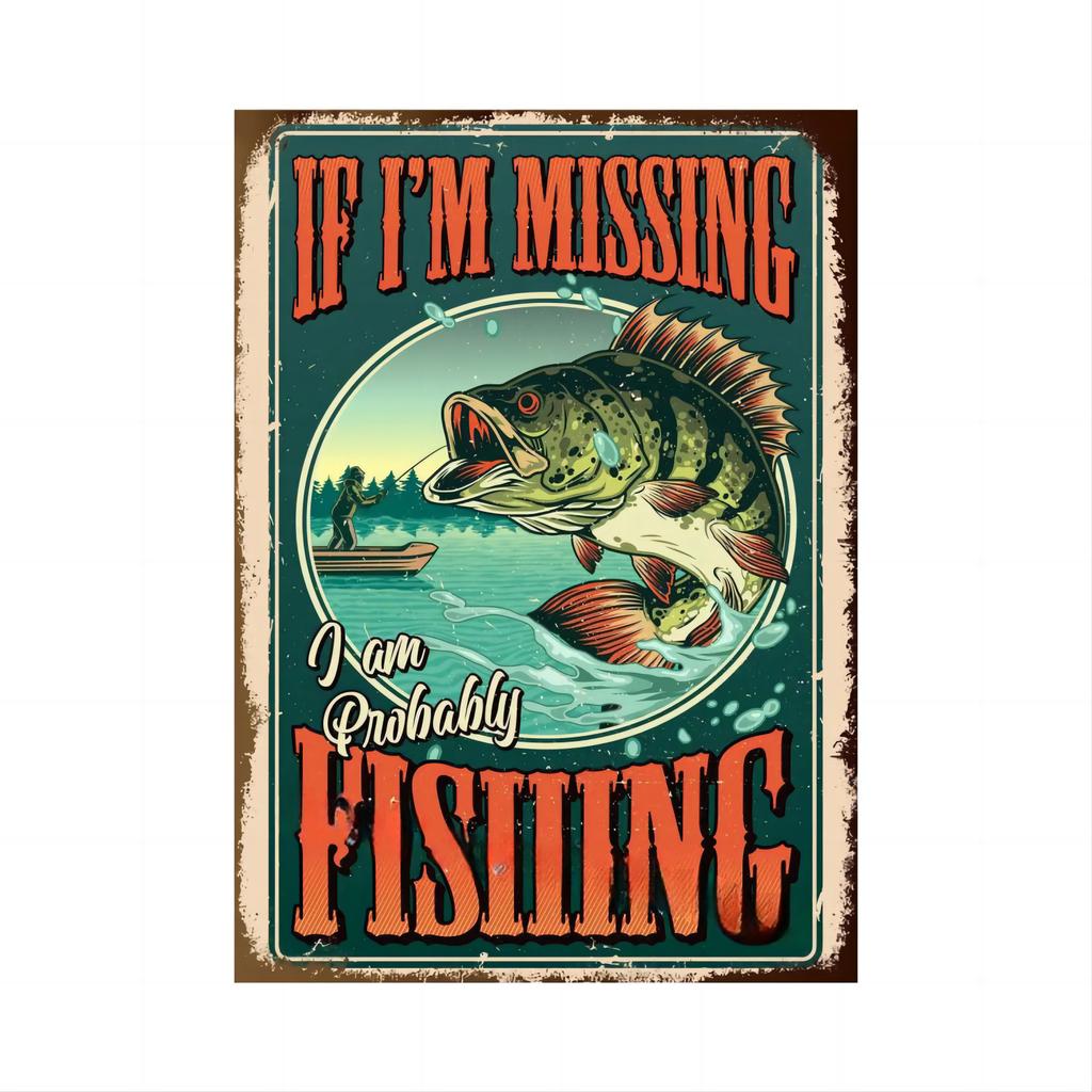 Fishing Metal Tin Sign Fishing Sign Vintage Metal Plate for Wall Poster Farm Art Decoration Stickers Plaques 8X12 Inch