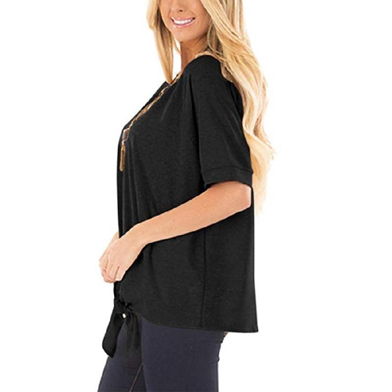 2026 Women's Fashion Wish Summer New Round Neck Short Sleeve Loose T-Shirt with Knotted Hem