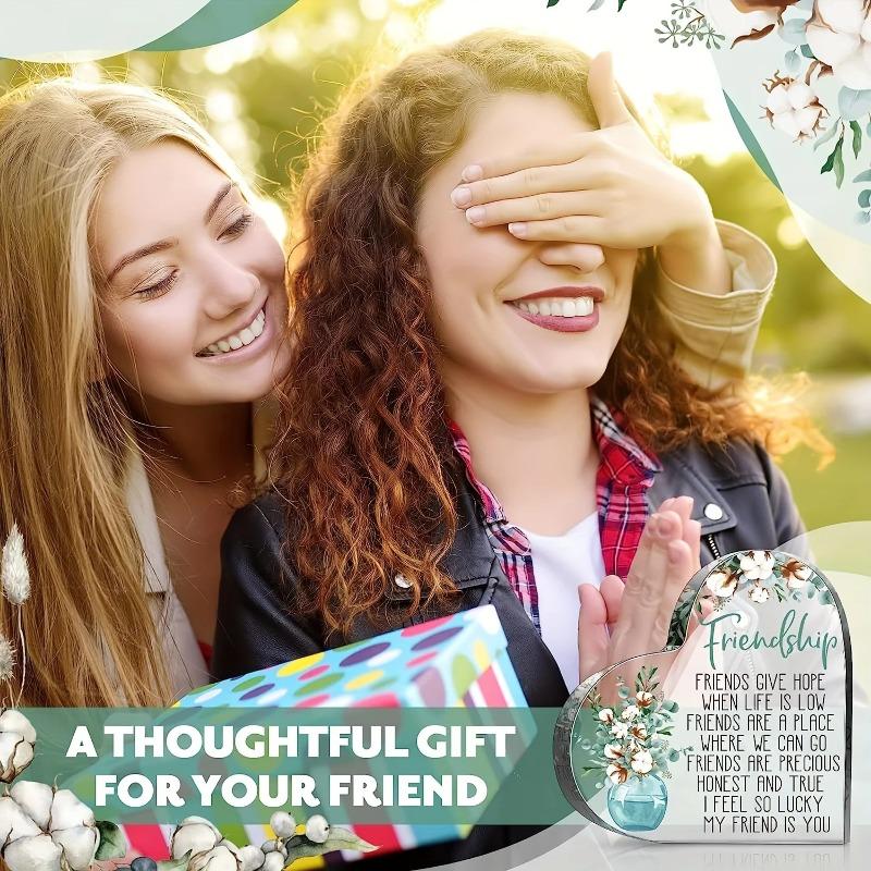 2D Flat Friendship Acrylic Heart Ornament Desktop Decoration, Home Decor Plaque Hanging Wall Art Decorative Garden Decoration for Room Door Signs Hang