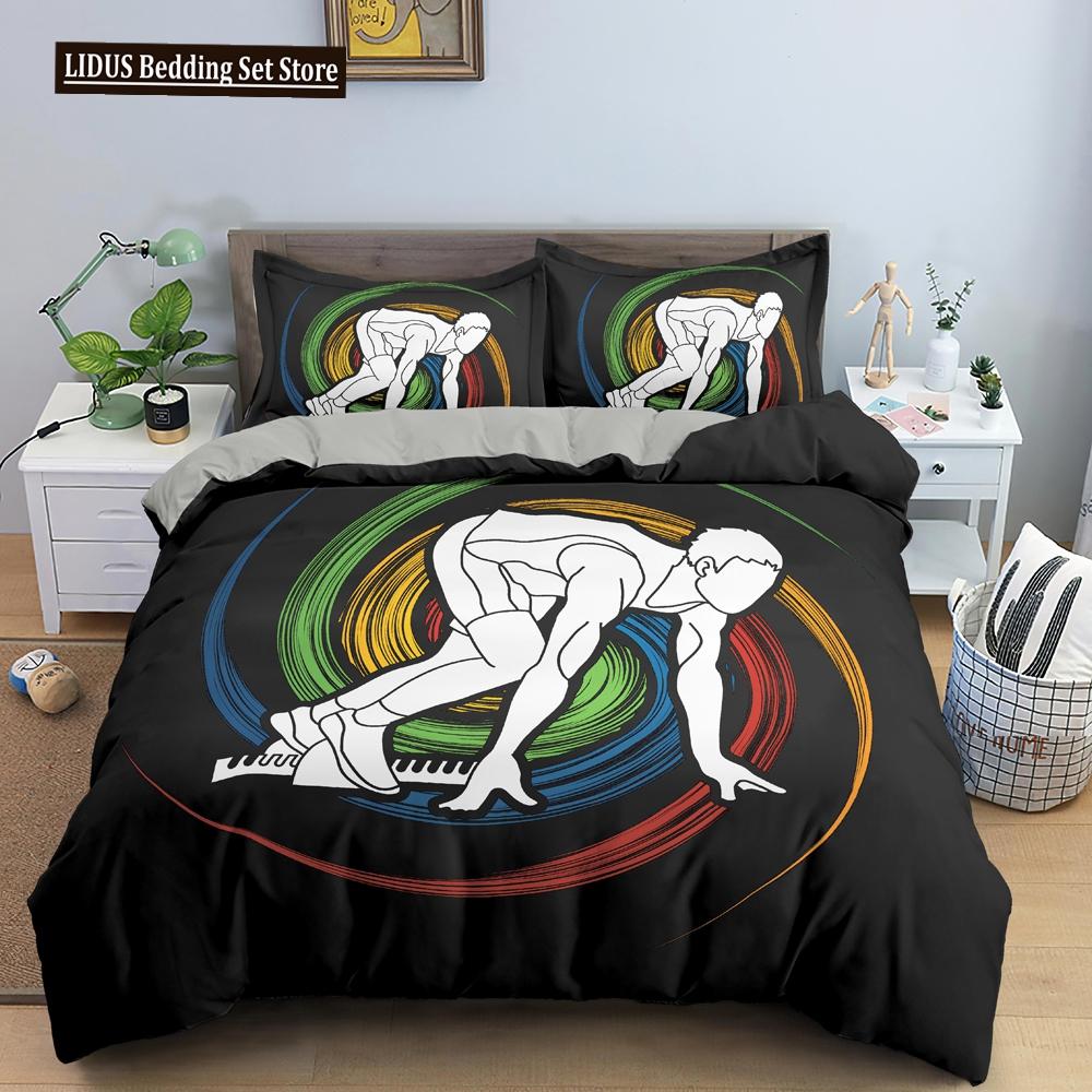 Sport Polyester Duvet Cover Set King Queen Size Bedding Set Sport Player Action On Spin Wheel Graphic Bedclothes Bedroom Decor