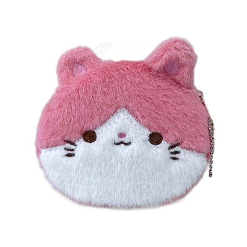 Adorable Four Color Cat Coin Purse Soft Plush Storage Bag For Bluetooth Earbuds And Cables