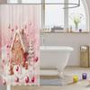 Gingerbread House Christmas Shower Curtain, Pink Waterproof Holiday Bathroom Decor with Festive Gingerbread Pattern for Bathtub