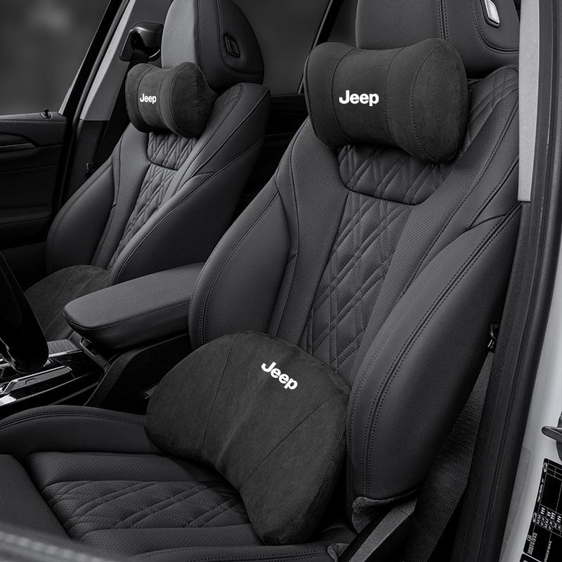 Car Suede Headrest Auto Logo Seat Neck Pillow Waist Cushioning For Jeep Grand Cherokee Wrangler JK Gladiator Compass Renegade AMO1