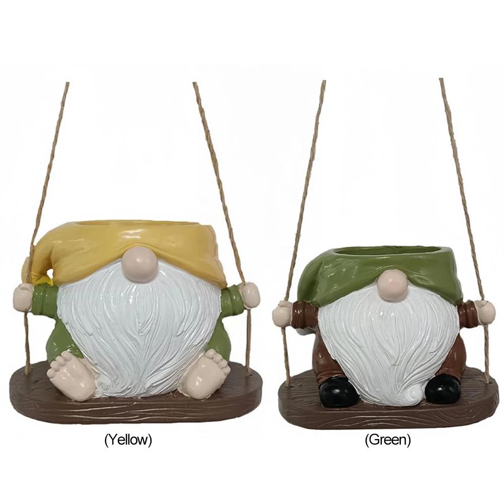 Swing Gnome Planter Resin Cute Plant Succulent Pots Creative Dwarf Flower Container for Indoor Outdoor Plant