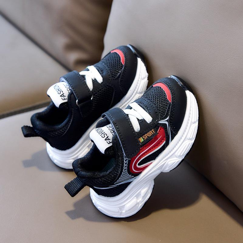 2026 Kids Velcro Breathable Running Shoes – Boys & Girls Spring Sports Sneakers 23 чёрный