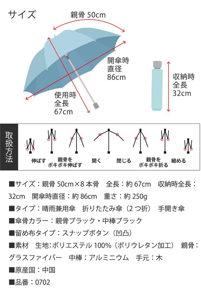 Cool Plus Folding UV Heat and Light 50cm X 8 Light UV Grade 1 Heat Grosgrain X Parasol, Blocking, Cut-and-Sewn, Women's, Ribs, 100% Blocking, 99.9%+