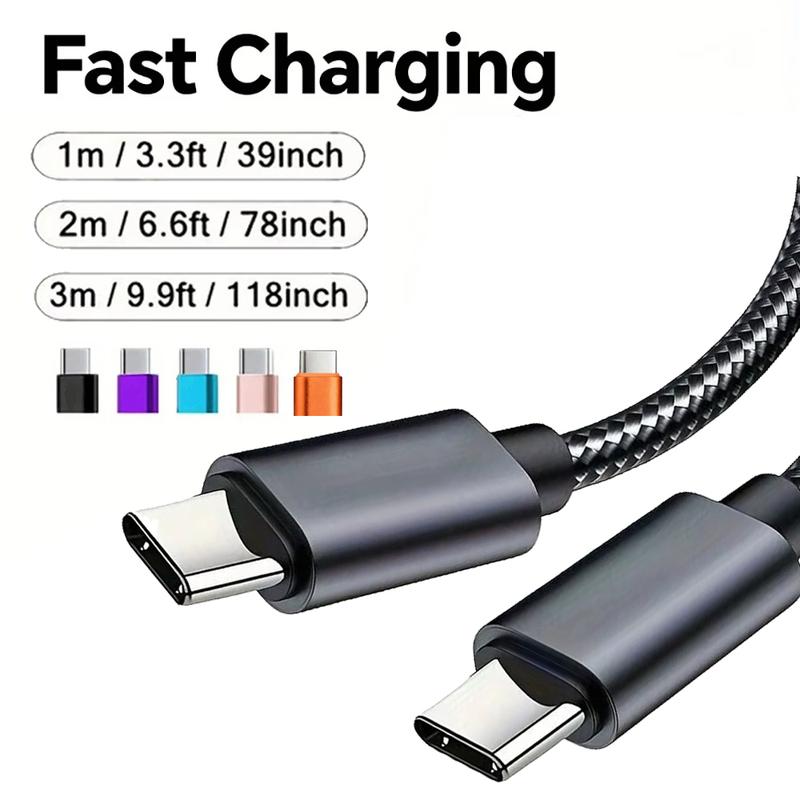 Nylon Braided 60W Type C Wire For iphone 15 16 17 pro max 1m 2m 3m USB C  To Type C Fast Charge Cable for Samsung Xiaomi Huawei
