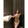One-word Shoulder Pleats, Diamond-encrusted Dress, Slim-fitting, Tight Short Skirt, Pure Desire for Wind, Waist, Fashionable and Temperamental