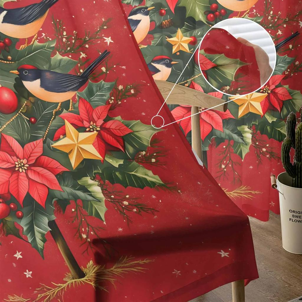 Christmas Winter Plants Flowers Sheer Curtains for Living Room Decoration Window Curtains Kitchen Tulle Voile Curtains