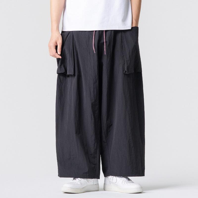 Retro Men's Wide Leg Pants Summer Plus Size Solid Color Pants