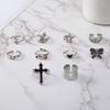 New Exaggerated Oil Cross Frog Peacock Butterfly Crying Face Ring 10-piece Set