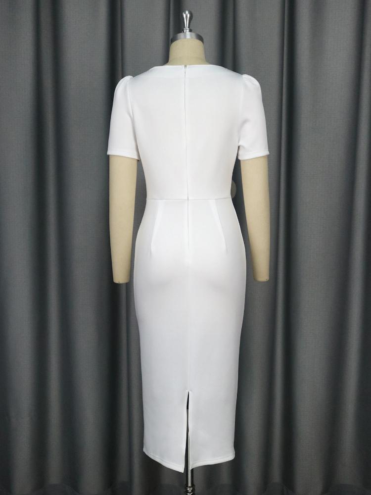 Evening Party Bodycon White Dresses for Ladies with Short Sleeve 3D Flower High Waist Birthday Bridesmaid Wedding Guest Midi Gowns