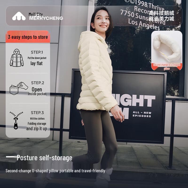 Women's Lightweight Packable Goose Down Puffer Jacket with Fitted Waist