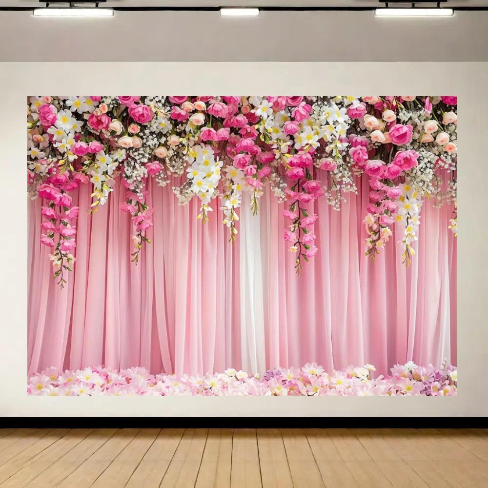 1pc Flower photography background Wedding - birthday pink flower background banner flower photography background Dessert table 130x150cm