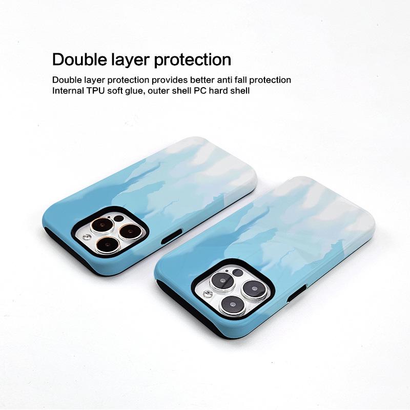 Gradient Flame Phone Case for Apple 14/15 Pro Max - Korean Two-in-One Set
