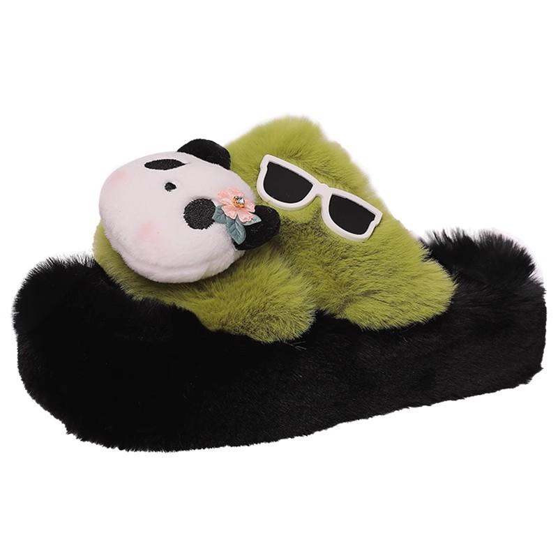 Fashion fluffy panda slippers women's new models in summer 2025 women's outer wear thick-soled home comfortable fluffy shoes women