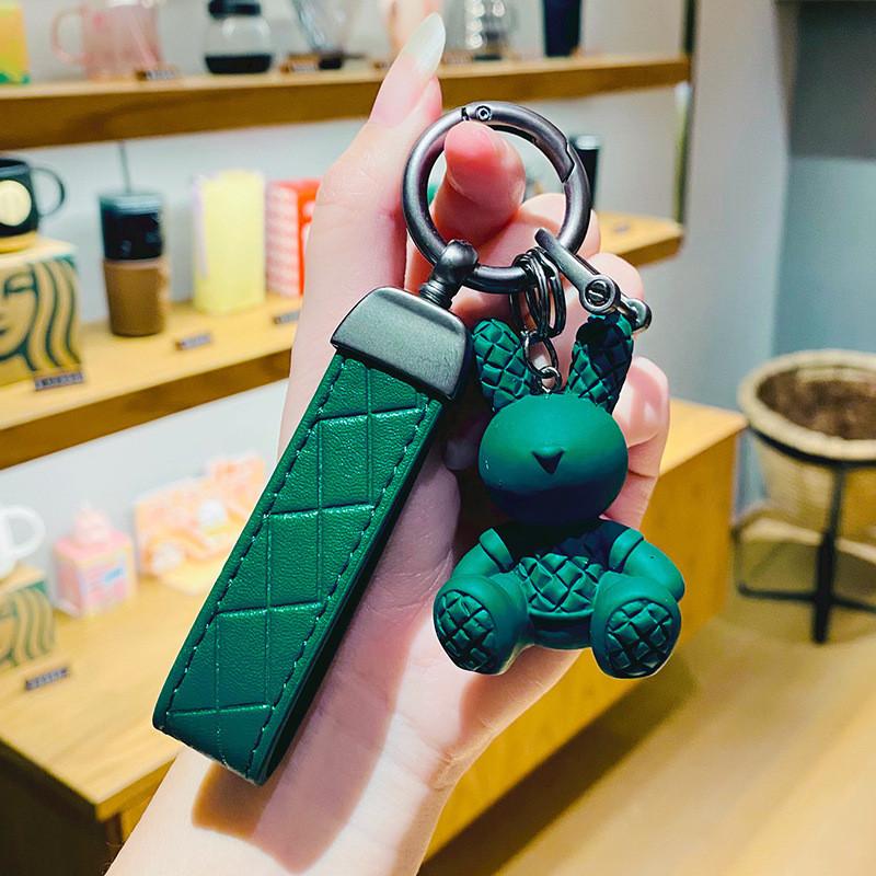 

Keychain Car With Cute Sitting Rabbit Adorable Leather Rope Key Accessory StyleE