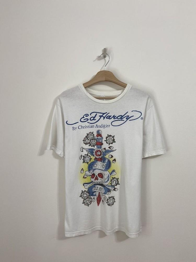 

Ed Hardy від Christian Audiger Вінтаж 90-х Біла Унісекс Футболка Репринт KH5170 Унісекс Футболка M